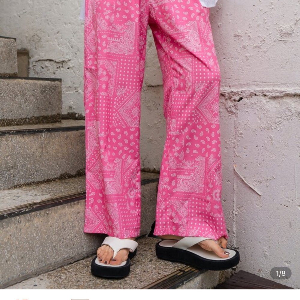 Pink Patterned Wide-Leg Pants
